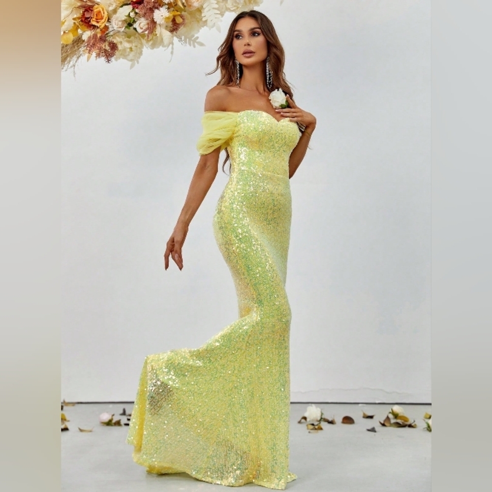 Glamorous Strapless Yellow Sequin Dress - Picture 3 of 6